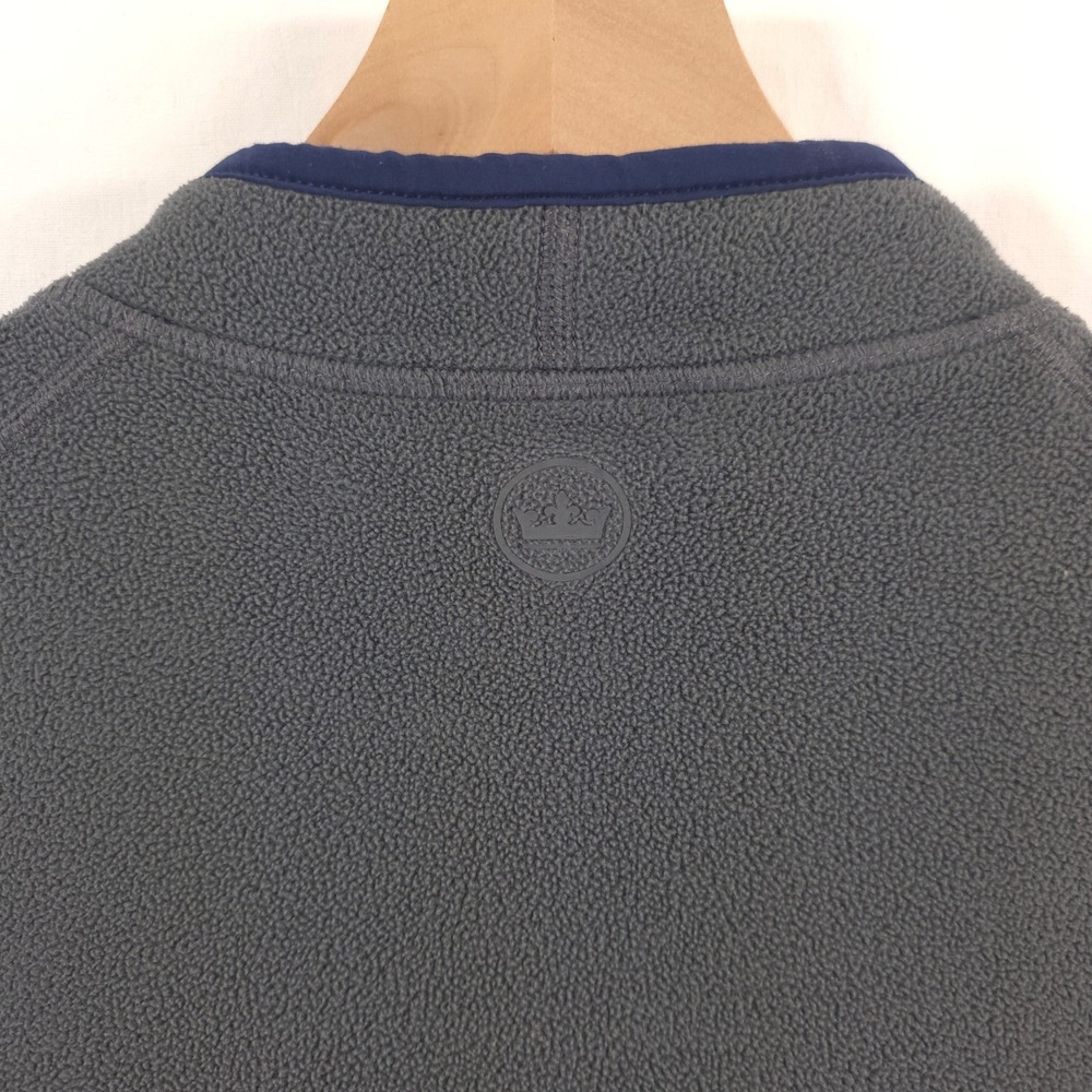 Peter Millar Mens Fleece Pullover 1/4 Zip XL Grey Navy Trim Kangaroo Pocket - Picture 4 of 13